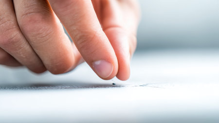 A close-up view capturing a finger delicately touching a surface, highlighting the precision and detail of human interaction. The image evokes a sense of careful exploration and artistry.の素材