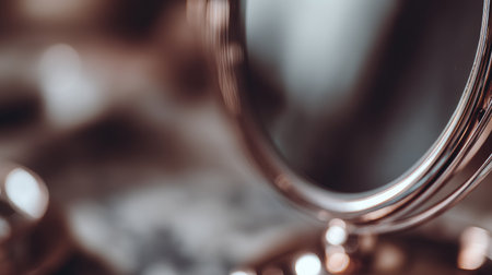 This close-up image features a vintage makeup mirror set against a softly blurred background, capturing elegance and beauty in its details and design.の素材