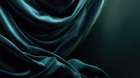A stunning dark green silk fabric drapes gracefully, showcasing exquisite texture and depth. Ideal for backgrounds in photography, design, or decor projects.の素材