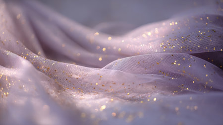 A close-up of soft pink fabric adorned with sparkling glitter, capturing a dreamy and elegant atmosphere. Perfect for backgrounds, events, and artistic designs.の素材