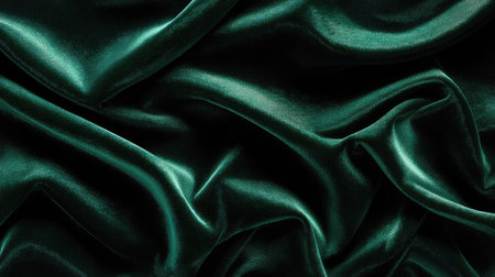 This image showcases a rich dark green satin fabric, featuring elegant folds and a soft, luxurious texture. Ideal for design and fashion projects.の素材