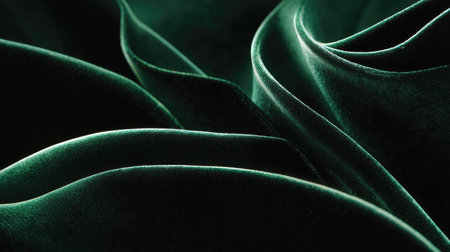 Discover the beauty of luxurious deep green velvet fabric with intricate folds, perfect for creating elegant backgrounds or adding a touch of sophistication to any project.の素材