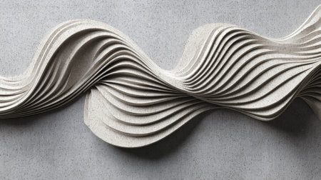 A stunning abstract textured wave sculpture displaying fluid lines and smooth surfaces in elegant neutral tones, perfect for modern interior decor and artistic inspiration.の素材