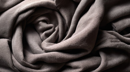 Close-up of soft fabric with swirling patterns in a neutral brown hue, creating a cozy and inviting atmosphere for interior decor or fashion design.の素材