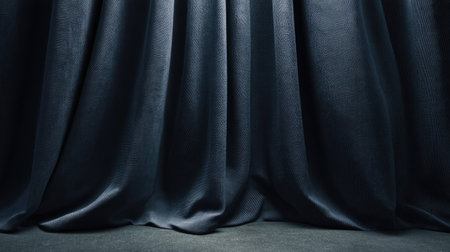 A rich, dark fabric drapery creates an elegant atmosphere with smooth folds and textures. Ideal for backgrounds in photography, theater, and interior design.の素材