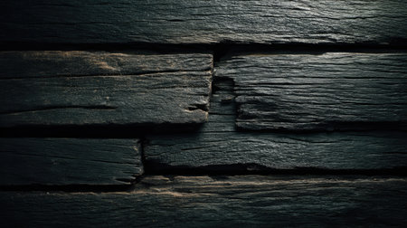 A close-up view of dark, weathered wooden planks showcasing intricate grain and texture. This background image highlights the rustic beauty and timeless appeal of aged wood.の素材