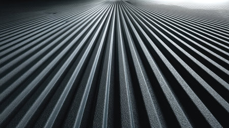 This striking abstract image features a close-up of a textured metallic surface with linear patterns, creating depth and visual interest. Perfect for modern design and minimalistic themes.の素材