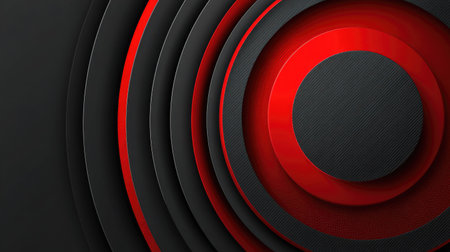 This image features a striking abstract composition of red and black circular layers, showcasing vibrant colors and smooth textures, ideal for graphic design.の素材