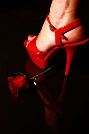 Red high heel and roseの写真素材