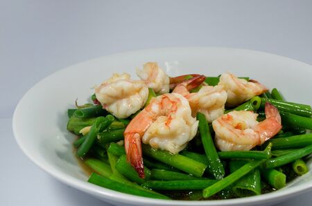 Thai healthy food stir-fried vegetable with shrimpの写真素材