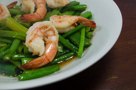 Thai healthy food stir-fried vegetable with shrimpの写真素材