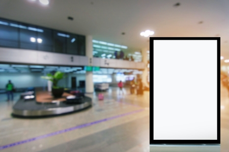 mock up of blank advertising light box or showcase billboard for your text message or media and content in airport background, commercial, marketing and advertising conceptの写真素材