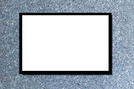 blank advertising billboard or wide screen television with marble wall background, copy space for...