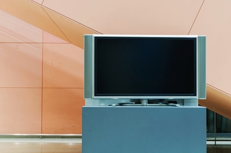 lcd television for advertising billboard or blank showcase light box for your text message or media content at the airport or department store, commercial, marketing and advertisement conceptの写真素材