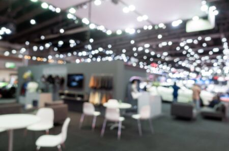 abstract blurred image of reception area from event hall at shopping mall or public event exhibition hall, international motor show exhibition, business convention show and business trade show conceptの写真素材