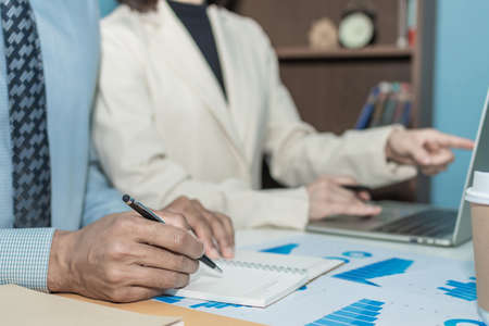 group business people meeting and planning about strategy finance business with document report on desk in meeting room office, partner, leadership, brainstorming, company meeting, financial conceptの写真素材