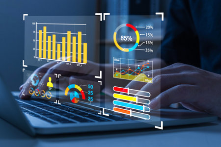 Business Strategy. business man analyze virtual graphic financial graph chart report diagram on mobile laptop computer, digital technology, stock market investment, business finance technology conceptの写真素材