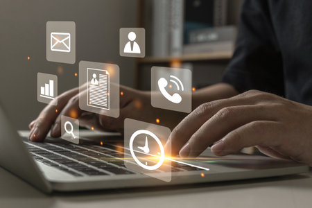 Human Resources. people working on laptop computer with virtual graphic document report diagram, employee contract, job interview, business finance technology, business job interview conceptの写真素材