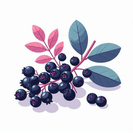 Bunch of blueberries with leaves on a white background. Vector illustration.のイラスト素材