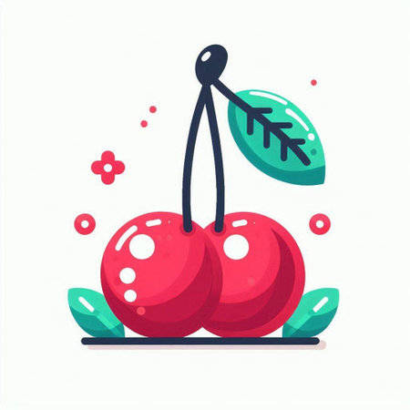 Cherry fruit icon. Vector illustration in flat style. Isolated on white background.のイラスト素材