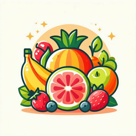 Fruit and berry vector illustration in cartoon style. Fruits and berry iconのイラスト素材