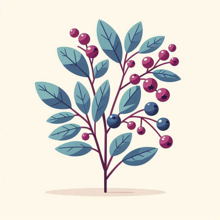 Branch with berries and leaves. Vector illustration in flat style.のイラスト素材