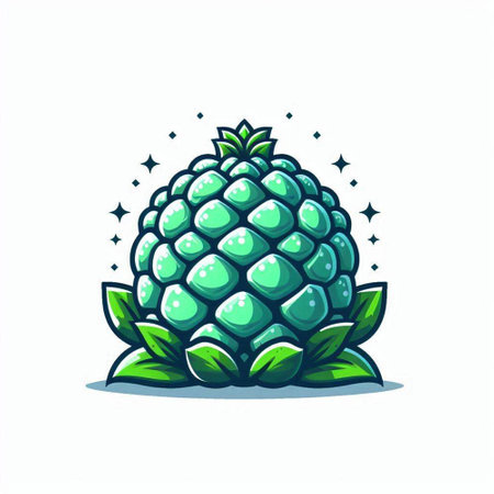Cute cartoon pineapples with green leaves on white background. Vector illustration.のイラスト素材