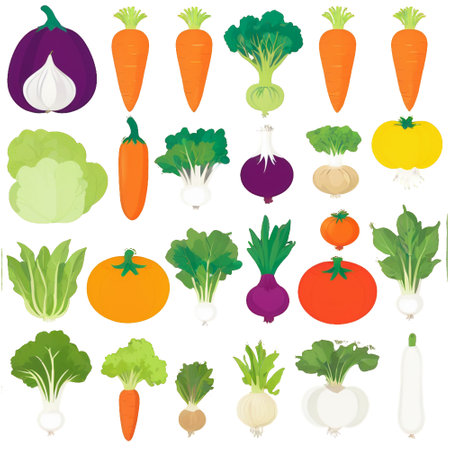 Vegetables icons set. Cartoon set of vegetables vector icons for web designのイラスト素材