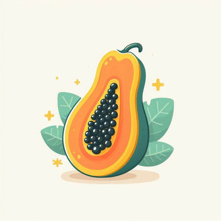 Papaya fruit vector illustration in flat style. Exotic fruit.のイラスト素材