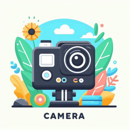 Camera flat icon. Vector illustration. Camera equipment. Camera equipment.のイラスト素材