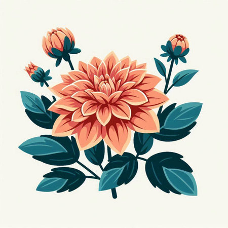 Dahlia flower bouquet. Hand drawn vector illustration in vintage style.のイラスト素材