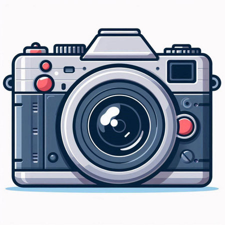 Retro camera isolated on white background. Vector illustration in cartoon style.のイラスト素材