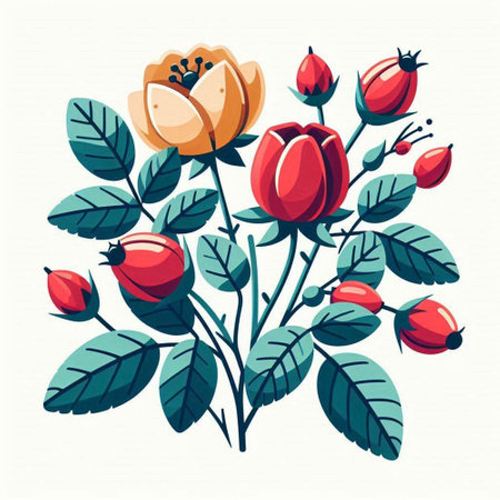 Bouquet of roses with leaves and berries. Vector illustration.のイラスト素材