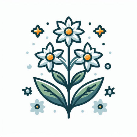 Cute hand drawn flower with leaves and dots. Vector illustration.のイラスト素材