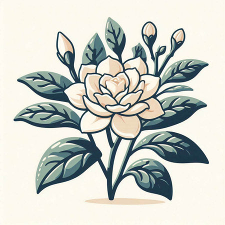 Beautiful hand drawn vector illustration of rose flower with green leaves.のイラスト素材