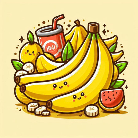 Banana fruit and smoothie vector illustration. Cartoon banana and smoothie icon.のイラスト素材