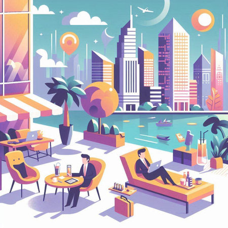 Vector illustration in flat cartoon style on the theme of travel and business.のイラスト素材