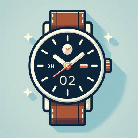 Vector illustration of wristwatch icon on blue background. Vintage style.のイラスト素材