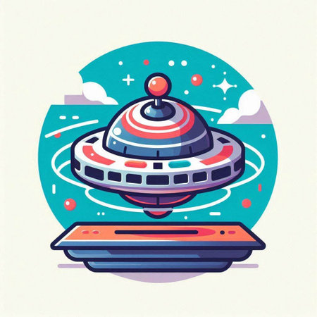 UFO flying in the outer space. Vector illustration in flat styleのイラスト素材
