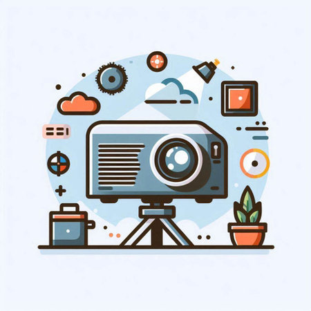 Projector icon set. Flat line design style vector illustration for web and mobile appのイラスト素材