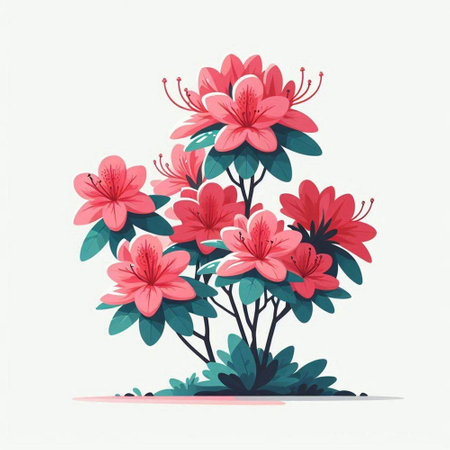Rhododendron flowers. Vector illustration in retro style.のイラスト素材