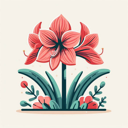 Flowering amaryllis. Vector illustration in flat styleのイラスト素材