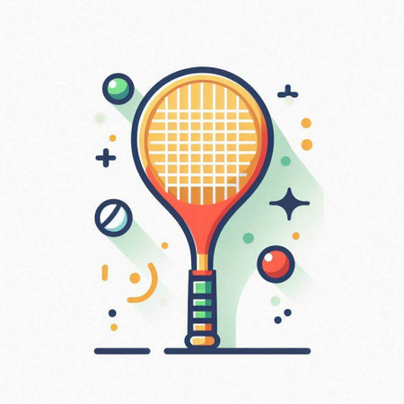 Tennis racket and ball icon in flat style. Vector illustration.のイラスト素材