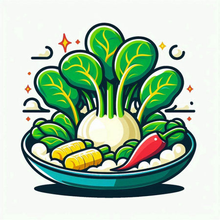 Vegetable salad in bowl, vector illustration. Healthy food.のイラスト素材