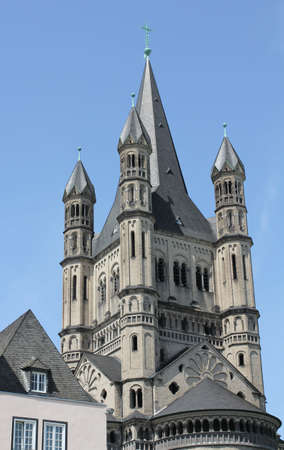Church near the river in Cologne, Germanyの写真素材