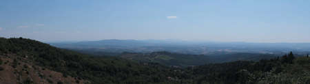 Panoramic view of the Italian countryside in Tuscany  This photo is made attaching together various photosの写真素材