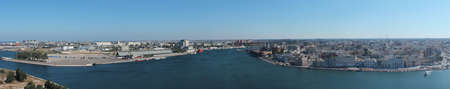 Panorama of the town of Brindisi, with view of the port. This photo is made attaching together various photosの写真素材
