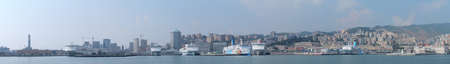 Panorama of the port of Genoa, with ferries docked  This photo is made attaching together various photosのeditorial素材