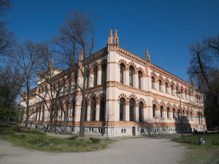 Lateral side of the Natural History Museum, located in the Indro Montanelli Gardens, near Porta Venezia, Milan, Italyのeditorial素材