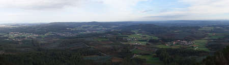 Countryside seen from the top of the Pico Sacro, a summit in the central Galician massif, in Galicia, Spain.の写真素材
